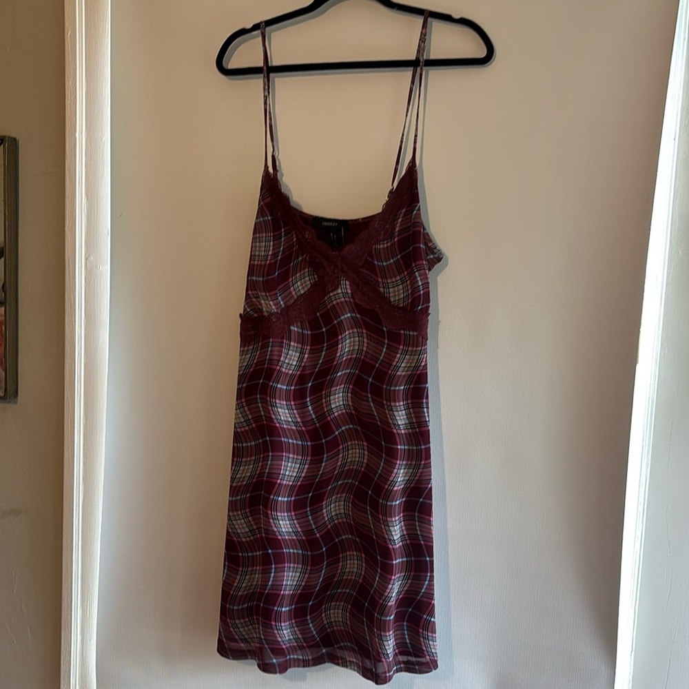 Maroon plaid slip dress